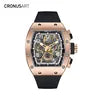 Luxury Men's Carbon Tonneau Mechanical Watches  Sapphire Crystal Watch Glasswith Luminous Hands and Transparent Movement Back