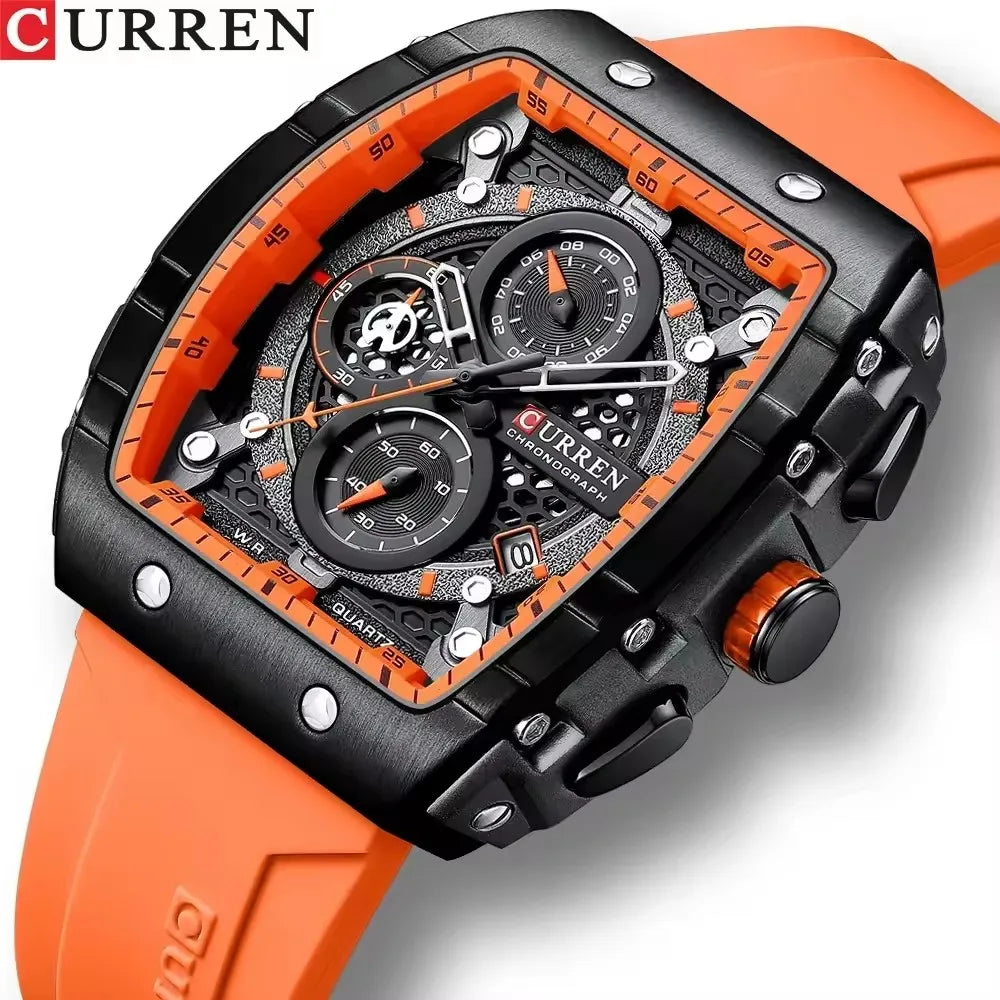 CURREN 8442 New Fashion Sports Watches Montre Homme Large Unique Tonneau Case Dial Design Auto Date Quartz Wristwatches for Men