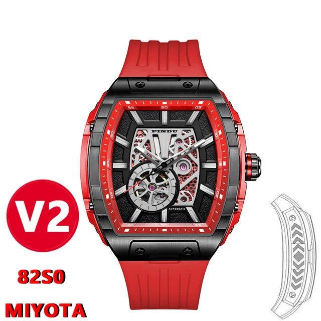 Pindu Design V2 Luxury Men's Automatic Mechanical Watch 120 Click Miyota 82S0 AR Sapphire Glass Analog Tonneau Business Style