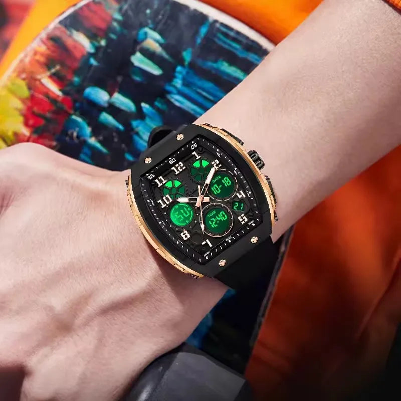 Sanda 6157 Men Sports Luxury Digital Wrist Watch Dual Display Chronograph with Luminous Silicone Band 51mm Band Width Dropship