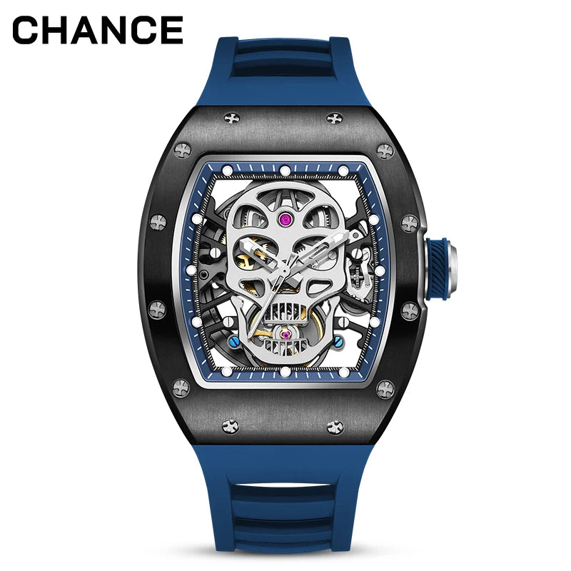 CHANCE JC-9-190G-7 Carbon Fiber Luxury Hollow Dial Automatic Watches Waterproof Luminous Silicone Strap Men Mechanical Watch