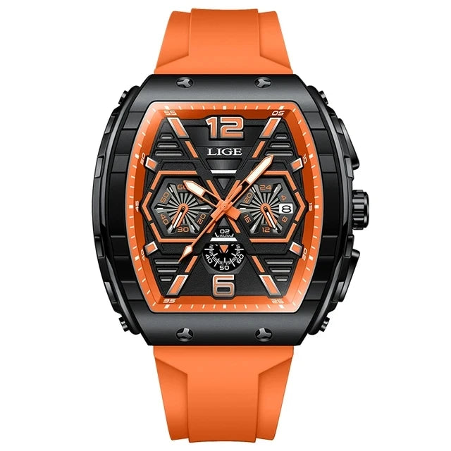 Lige 89108 LG89108 Square Auto Date Calendar Luminoius New Fashion Casual Watch Silicone Strap Waterproof Quartz Watches for Men