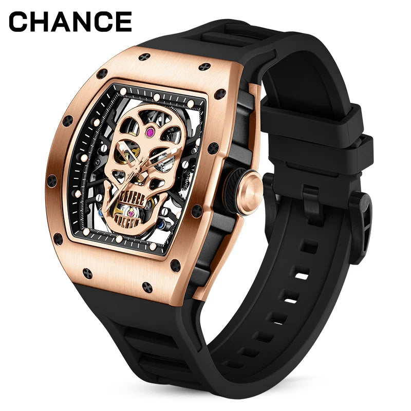 CHANCE JC-9-190G-7 Carbon Fiber Luxury Hollow Dial Automatic Watches Waterproof Luminous Silicone Strap Men Mechanical Watch