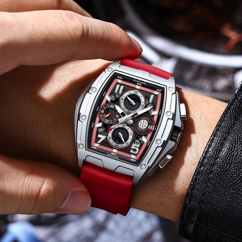 LIGE 89110 Silicone Band Sport Gold Blue Strap Fashion Mens Watches Top Luxury New 30m Waterproof Quartz Movement Watch for Men