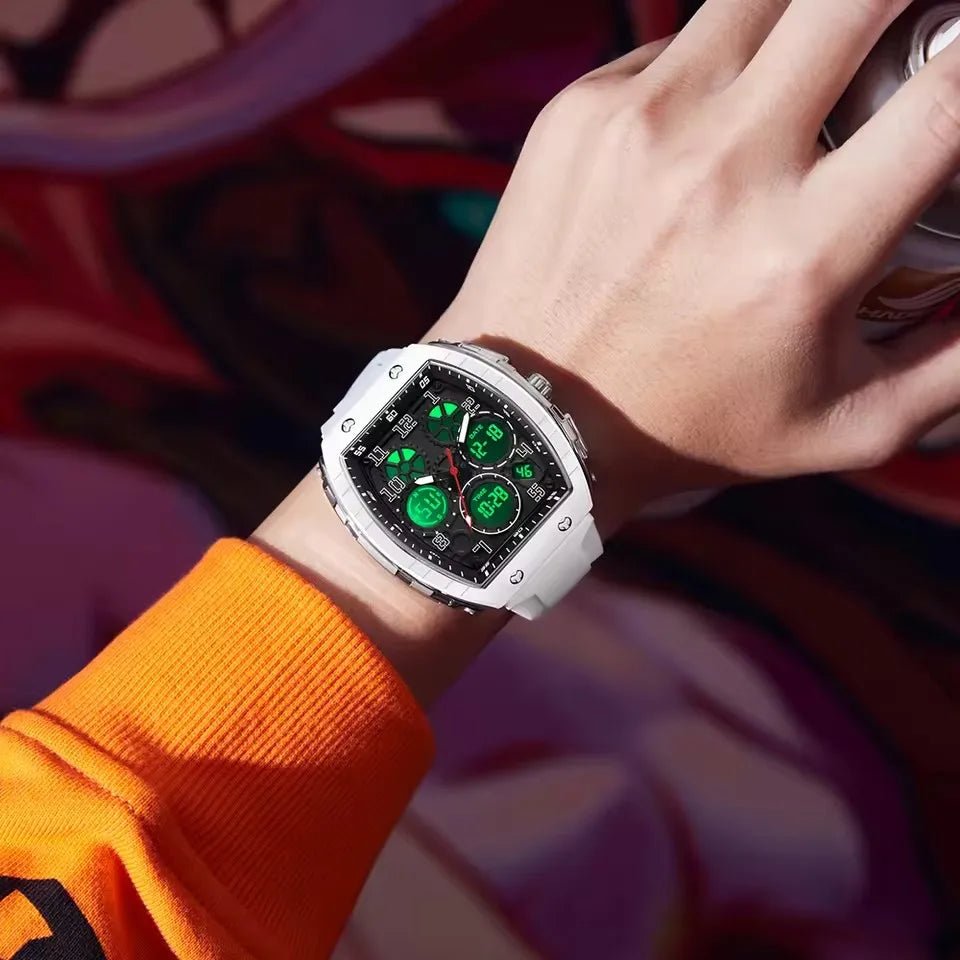 Sanda 6157 Men Sports Luxury Digital Wrist Watch Dual Display Chronograph with Luminous Silicone Band 51mm Band Width Dropship