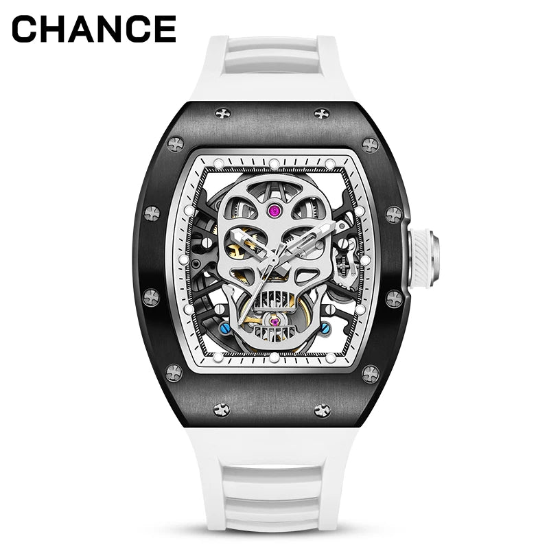 CHANCE JC-9-190G-7 Carbon Fiber Luxury Hollow Dial Automatic Watches Waterproof Luminous Silicone Strap Men Mechanical Watch
