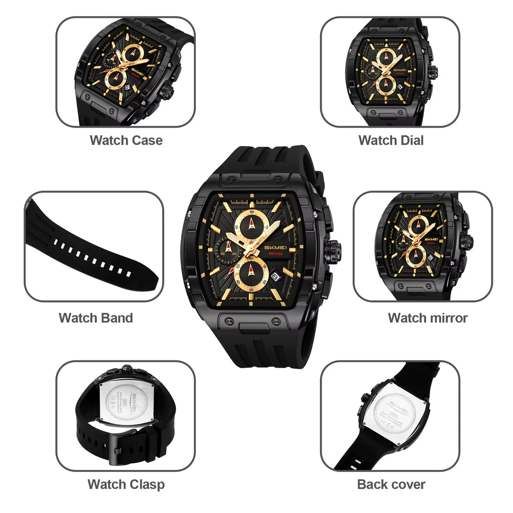 Skmei 2362 Famous Brand New Design Men Quartz Watch High Quality Rubber Strap Water Resist Date Display Chronograph Casual Watch