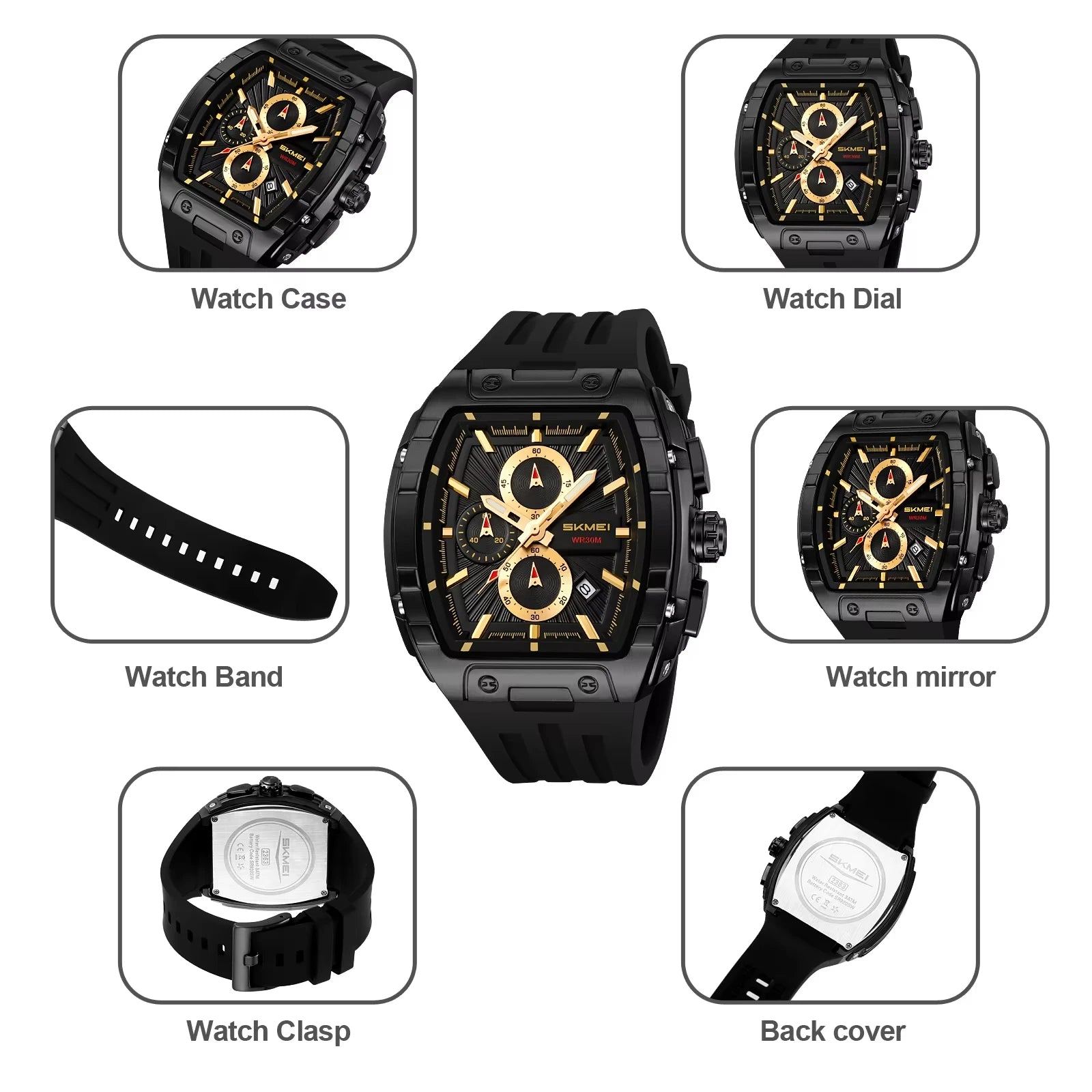 Skmei 2362 Famous Brand New Design Men Quartz Watch High Quality Rubber Strap Water Resist Date Display Chronograph Casual Watch