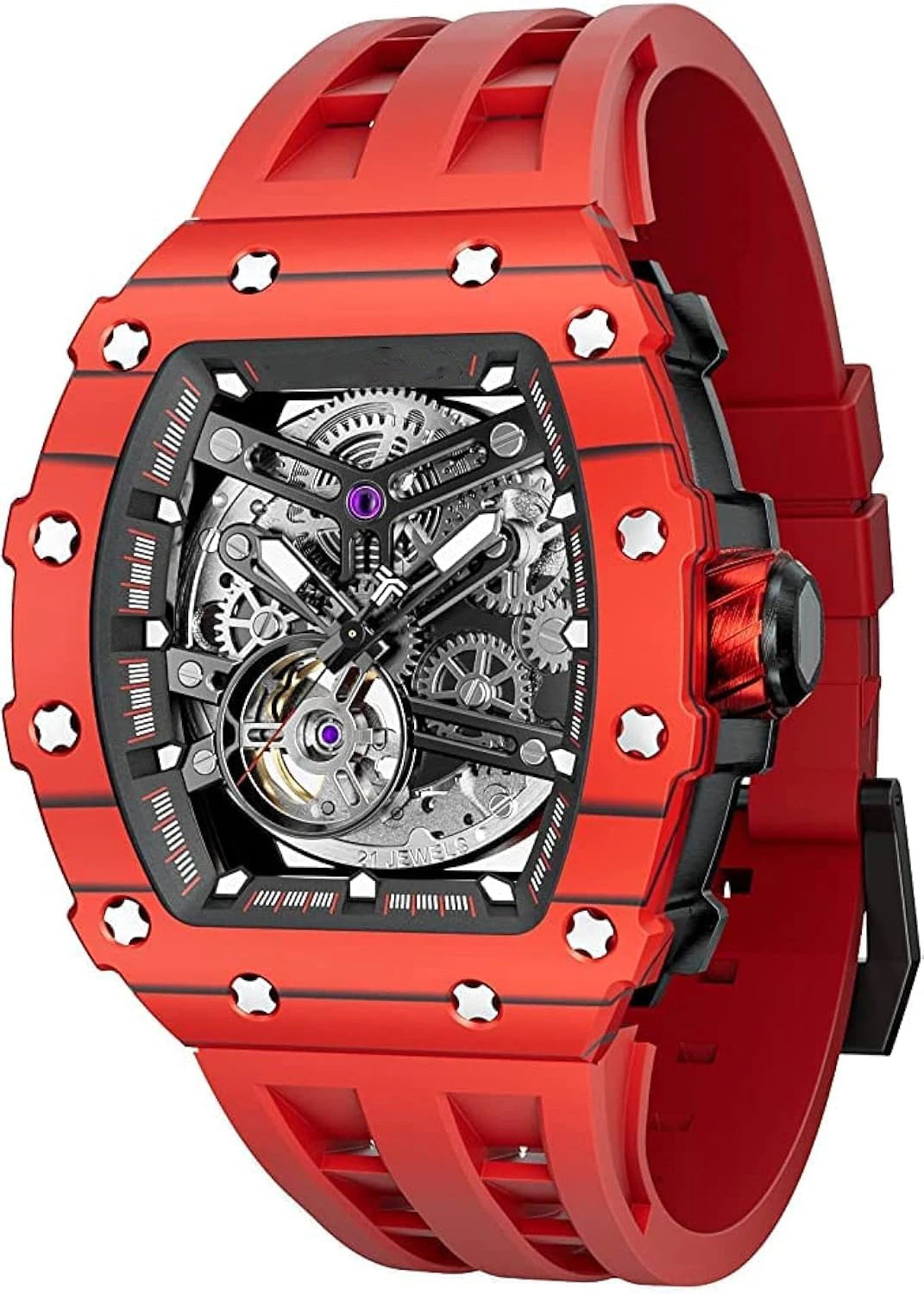 Luxurious Richard TSAR BOMB Automatic Skeleton Dial Watch Wholesale Supply Japanese Movement Sapphire Crystal Rubber Band