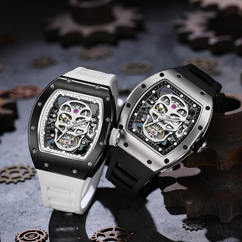 CHANCE JC-9-190G-7 Carbon Fiber Luxury Hollow Dial Automatic Watches Waterproof Luminous Silicone Strap Men Mechanical Watch