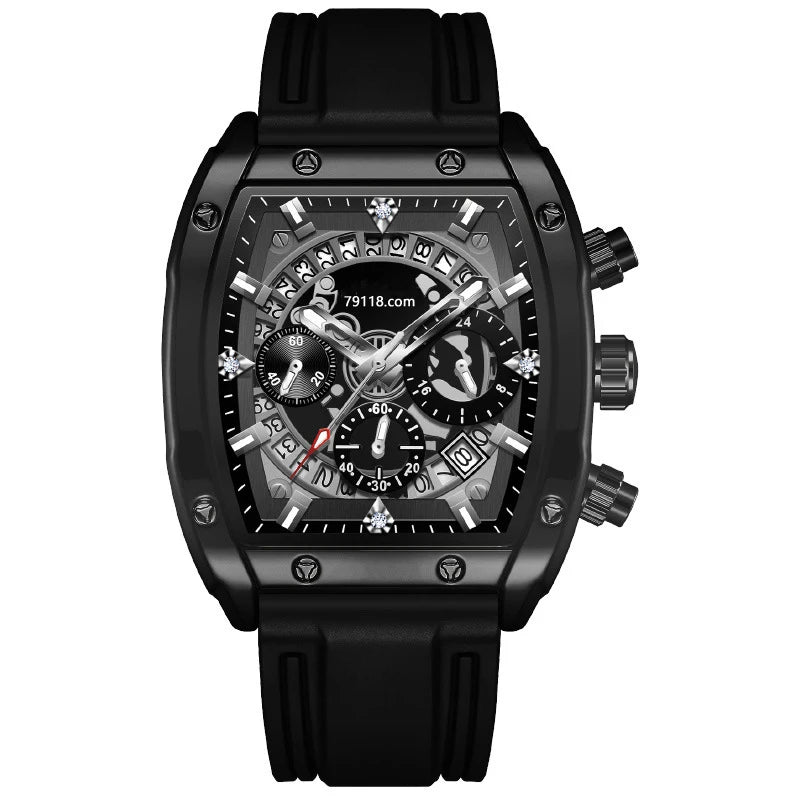 Factory Direct Sales New European American Fashion Trend Men's Watch Barrel-Shaped Quartz Watch with Diver Feature Metal Case