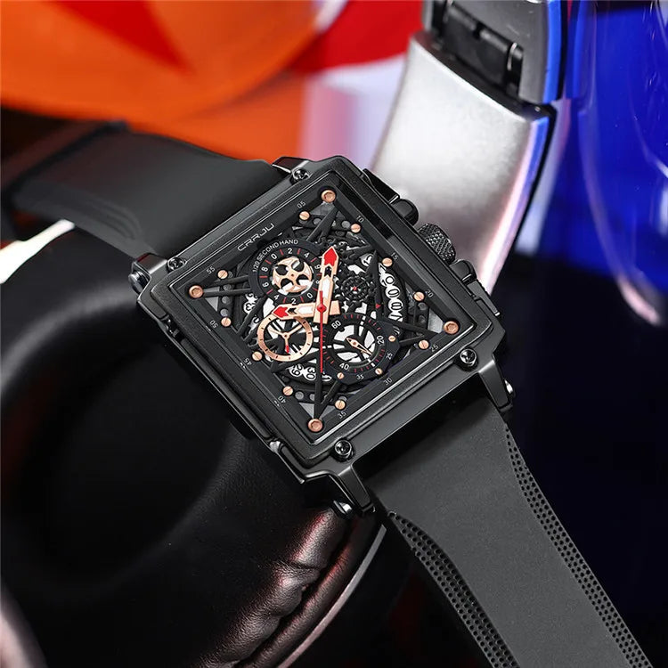 CRRJU 2312 Hollow Out Design Men Watch Business Personality Male Fashion Waterproof Square Quartz Wristwatch