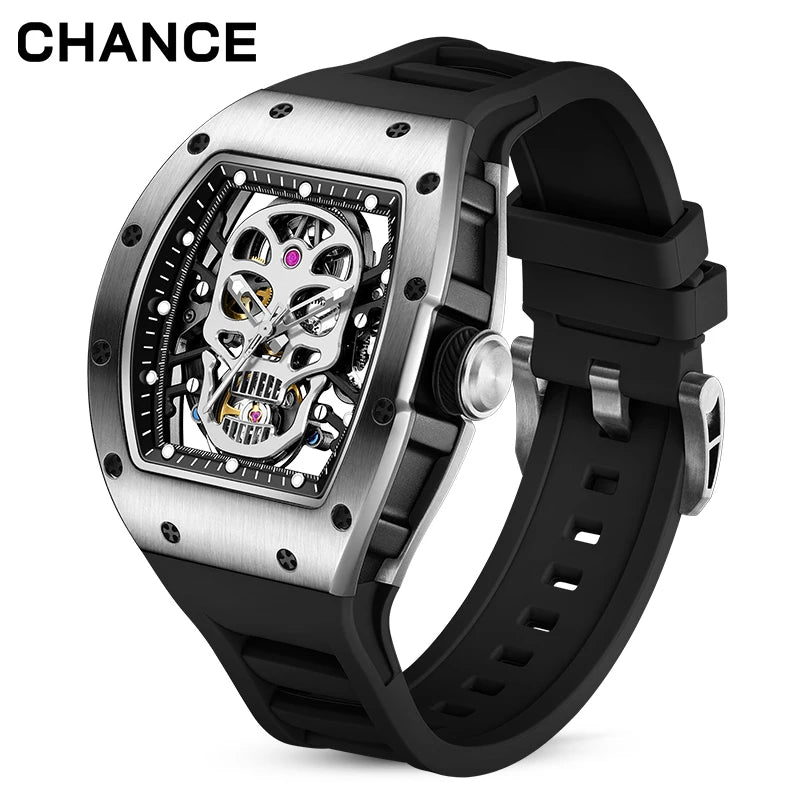 CHANCE JC-9-190G-7 Carbon Fiber Luxury Hollow Dial Automatic Watches Waterproof Luminous Silicone Strap Men Mechanical Watch