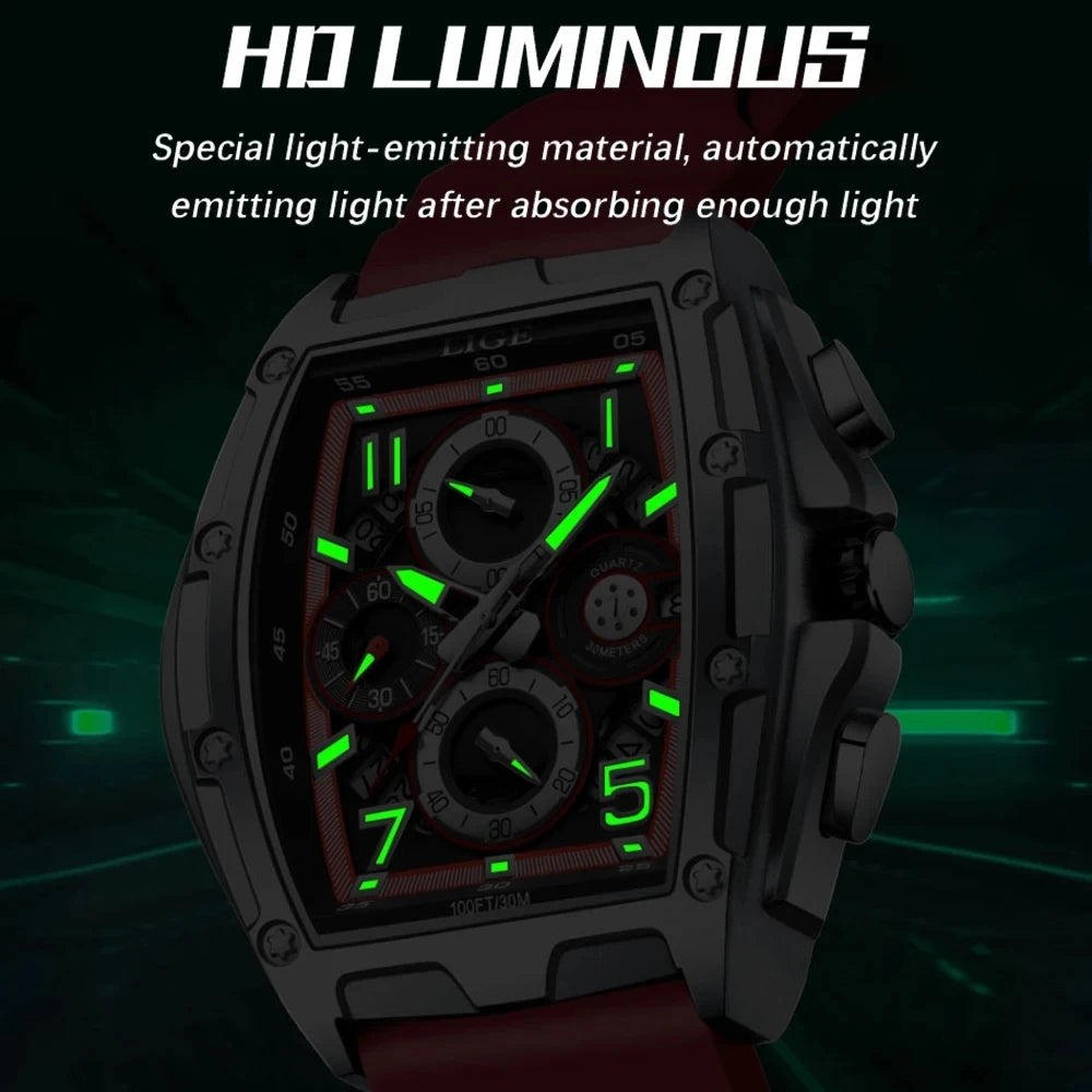 LIGE 89110 Silicone Band Sport Gold Blue Strap Fashion Mens Watches Top Luxury New 30m Waterproof Quartz Movement Watch for Men