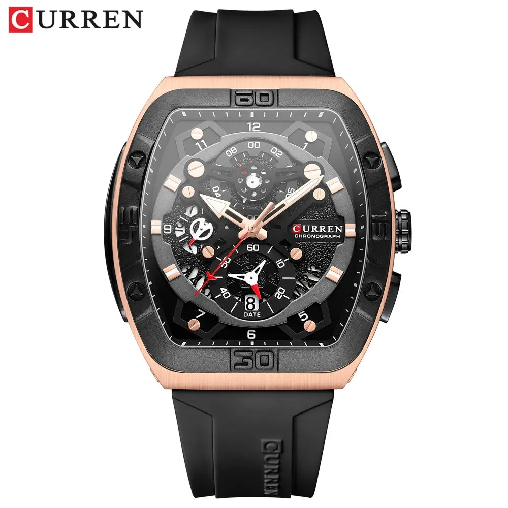 CURREN 8443 Brand Men Unique Tonneau Watches Large Dial Casual Quartz Silicone Strap Wrist Watches With Luminous for Male