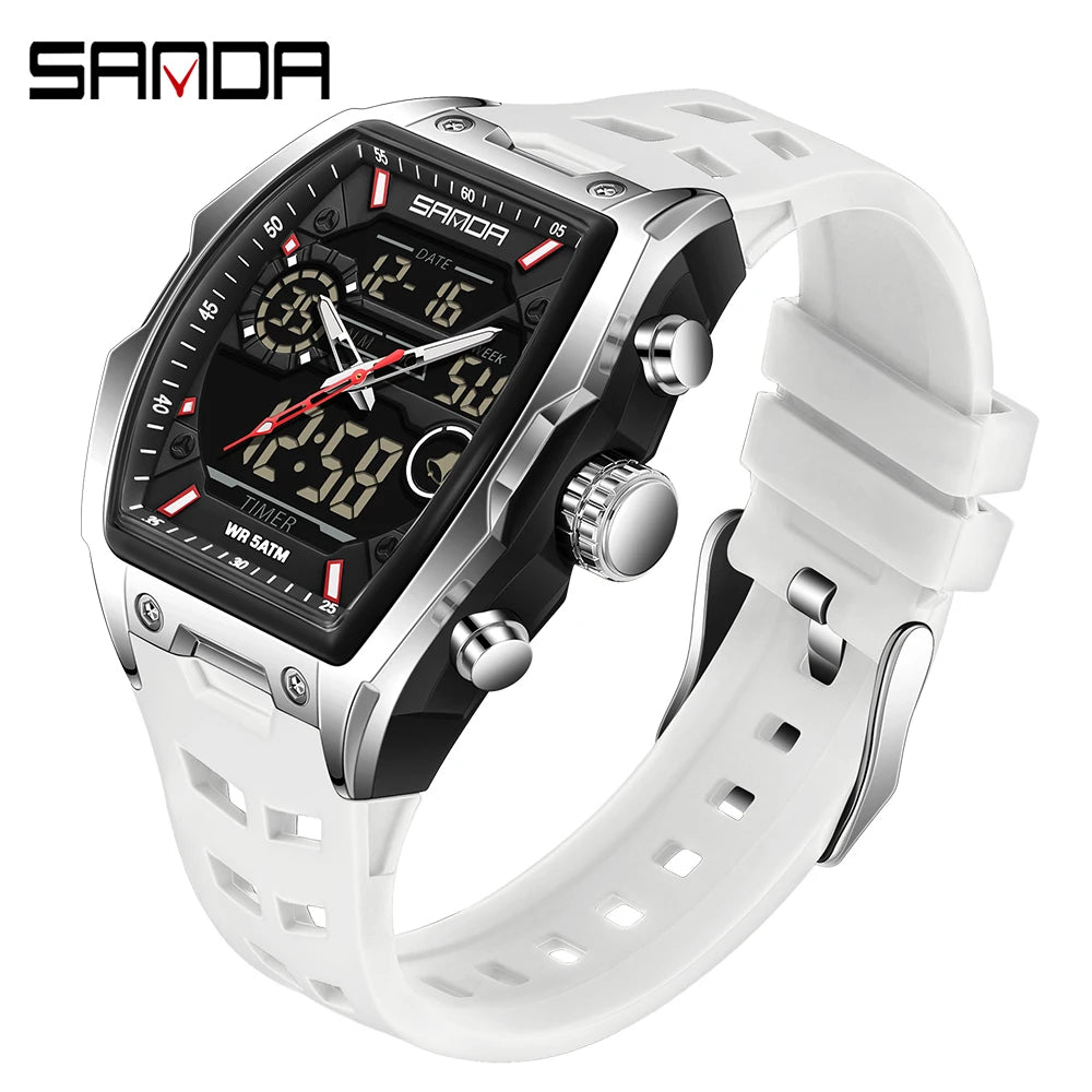 SANDA Men Electronic Watch Big Dial Sports LED Analog Digital Chronograph Military Dual Display Man Wristwatch relogio masculino