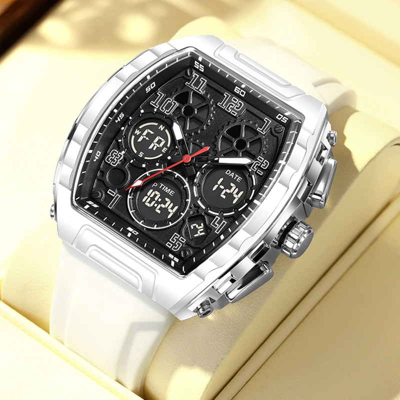 LIGE FOXBOX Square Digital Electronic Man Watch Fashion Silicone Waterproof Luminous Chronograph Date Quartz Watches for Men+Box