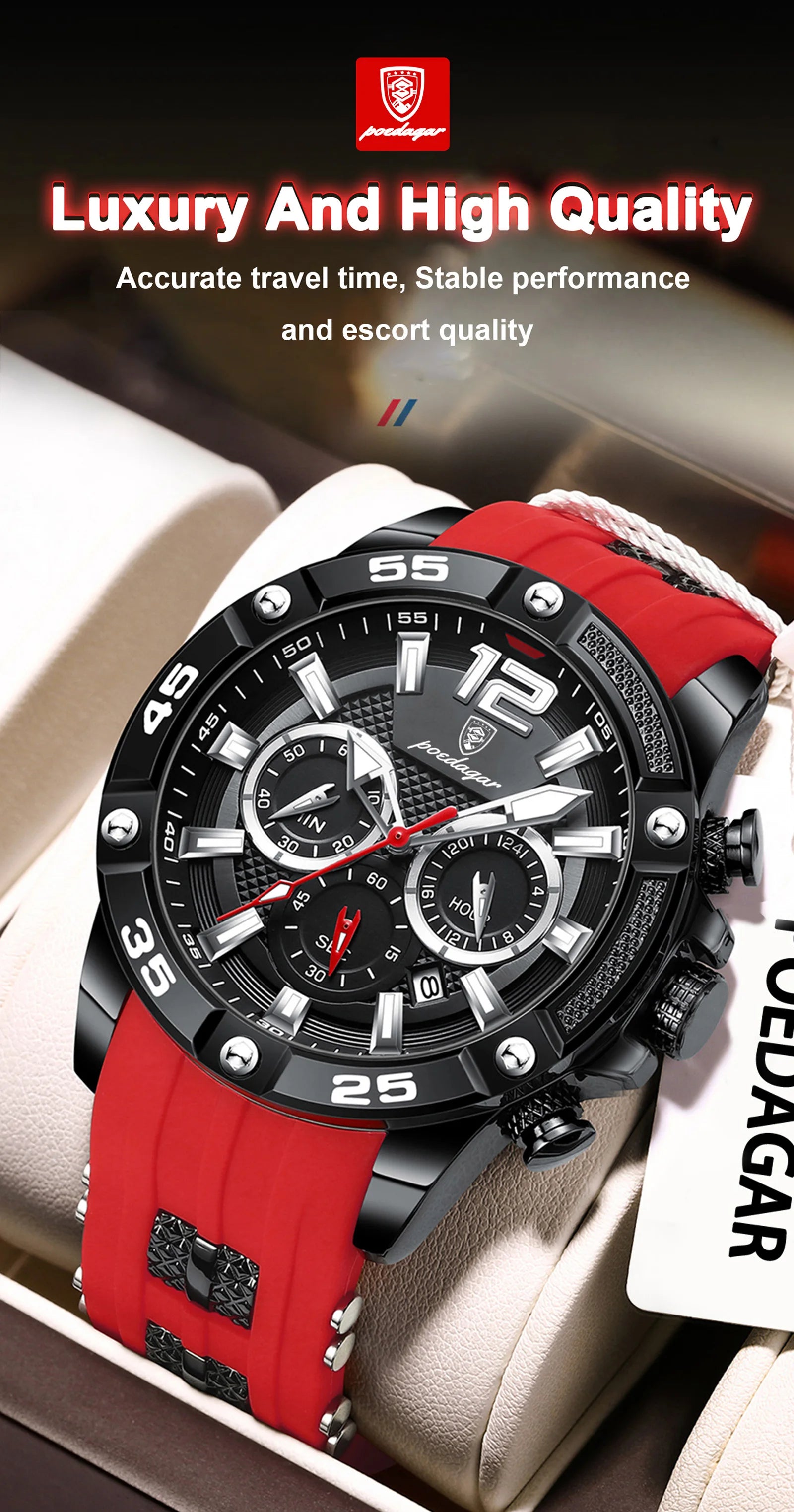 POEDAGAR Original Fashion Men's Watches Waterproof Luminous Chronograph Date Sports Man Wristwatch High Quality Quartz Men Watch