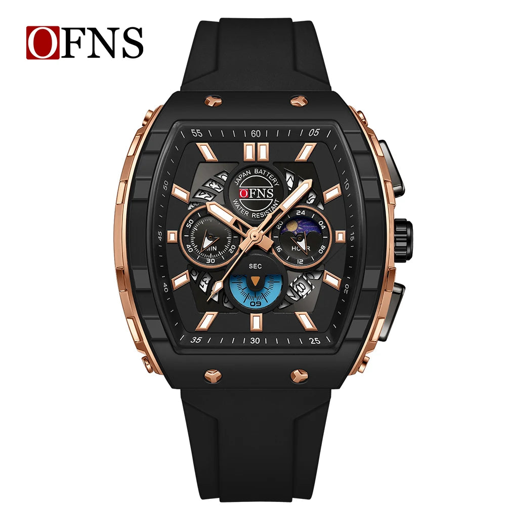 OFNS 1203 Luxury Men's Quartz Watch Multifunctional Timing Watch Three Eye Six Pin Quartz Watch Calendar Business Men's Watch