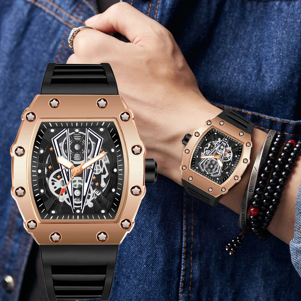 WWOOR Silicone Strap Big Dial Luxury Men's Watches Sports Waterproof Quartz Watch For Men Luminous Date Clock Relogio Masculino