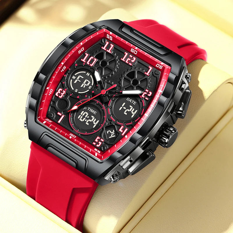 LIGE FOXBOX Square Digital Electronic Man Watch Fashion Silicone Waterproof Luminous Chronograph Date Quartz Watches for Men+Box