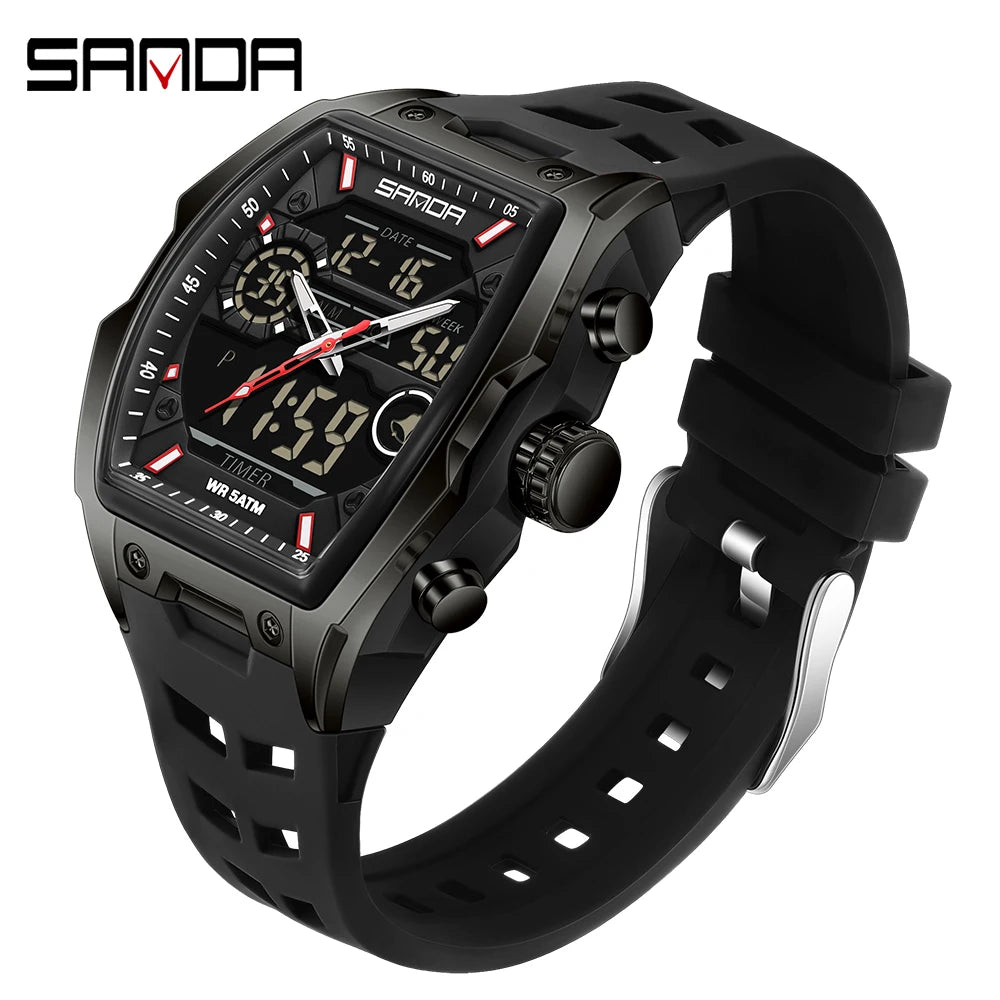 SANDA Men Electronic Watch Big Dial Sports LED Analog Digital Chronograph Military Dual Display Man Wristwatch relogio masculino