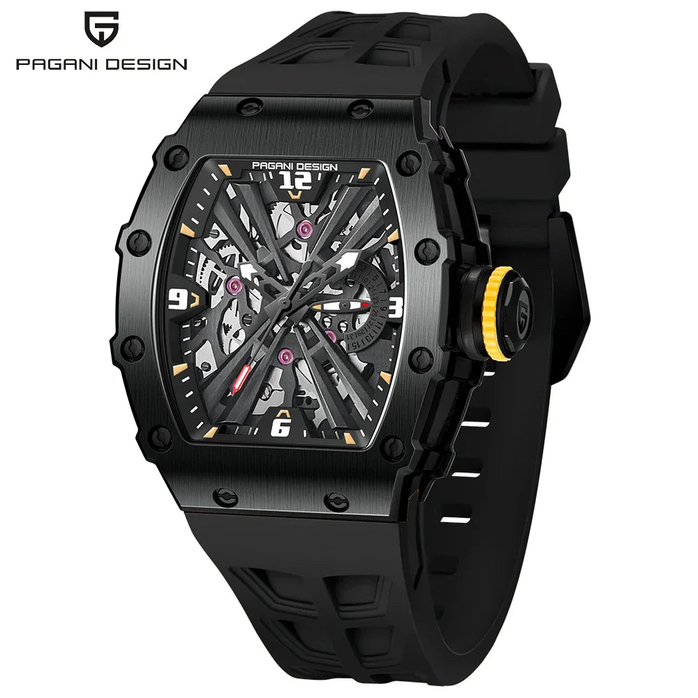 PAGANI DESIGN 2025 Luxury Mens Quartz Watches Barrel Shape Waterproof Wrist Watch For Men VH65 Silicone Luminous Sapphire Mirror