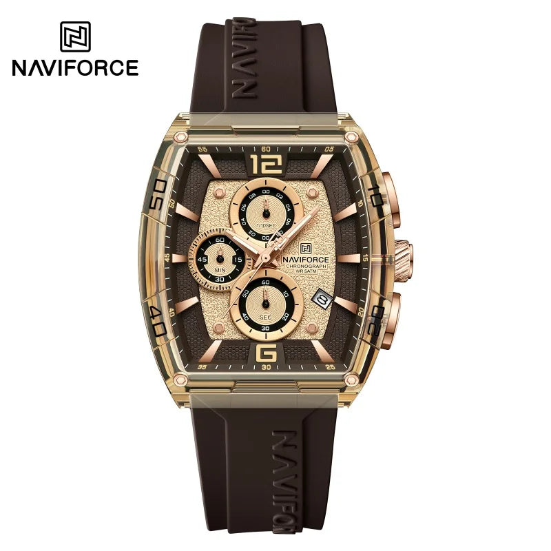 NAVIFORCE 6101 New Casual Men's Quartz Watch Tonneau Dial Waterproof Night Light Chronograph Outdoor Sports Men's Watches reloj