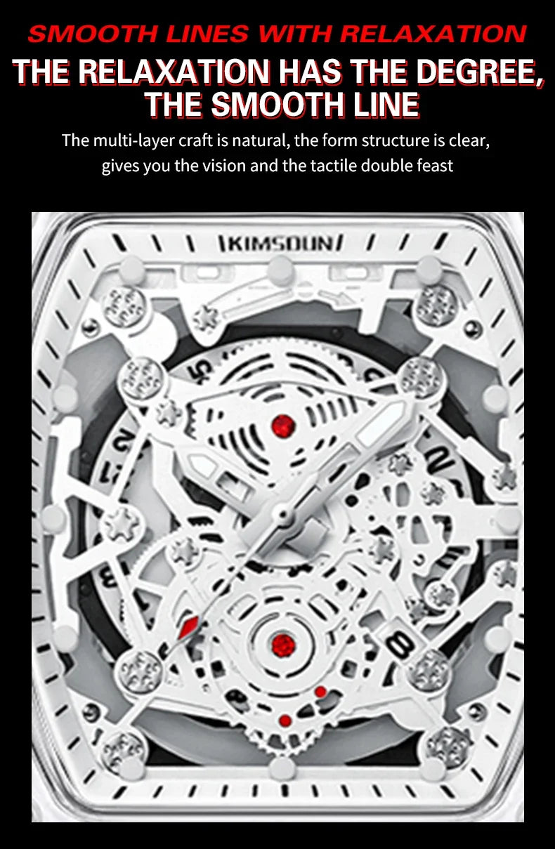 Fashionable Casual Men's Watch Luminous Calendar Function Silicone Strap Tonneau Shaped Transparent Case Men Quartz Watch Reloj