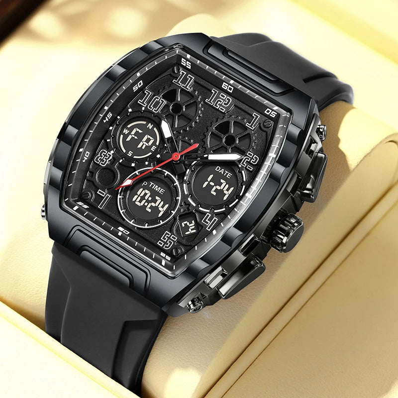 LIGE FOXBOX Square Digital Electronic Man Watch Fashion Silicone Waterproof Luminous Chronograph Date Quartz Watches for Men+Box