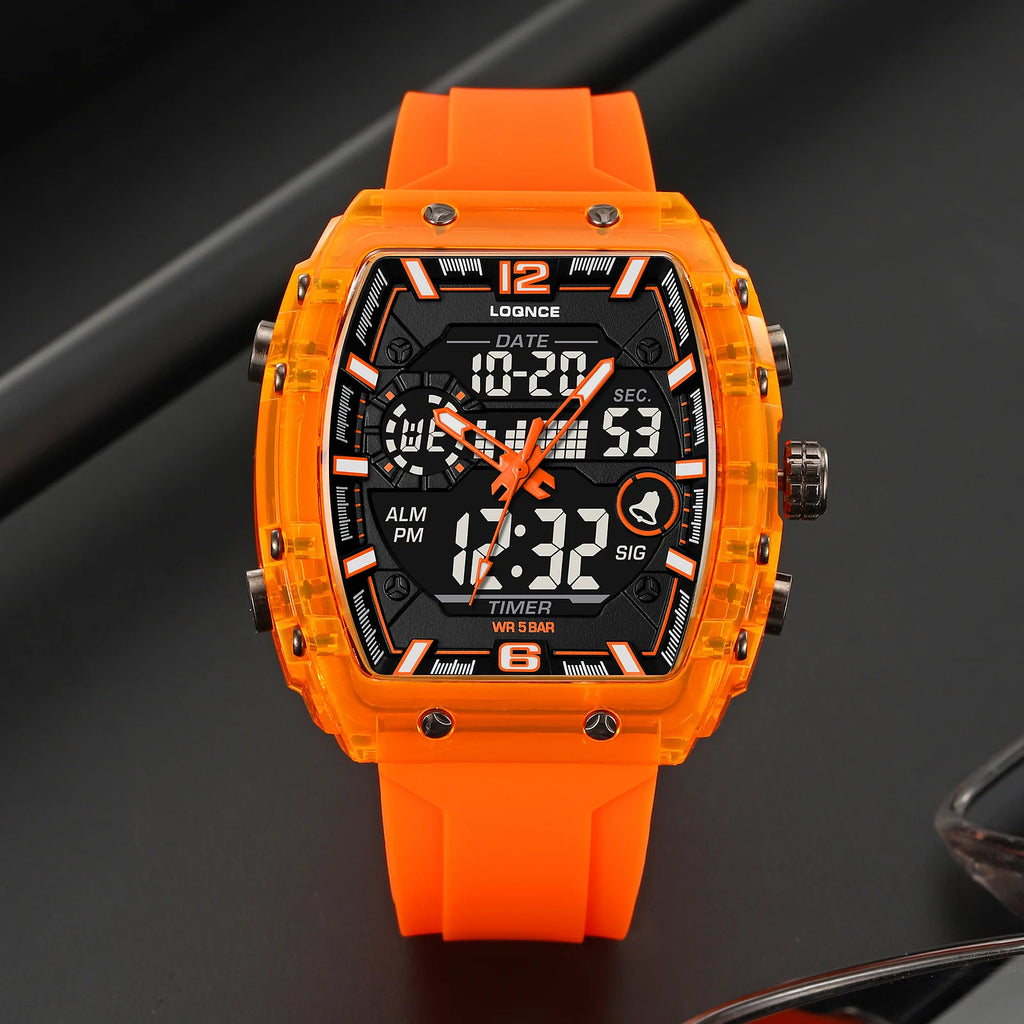 New LOQNCE  98003 Male montre homme Hour Sport Watches Digital Double Time Chronograph Watch Mens LED Week Display Wristwatches