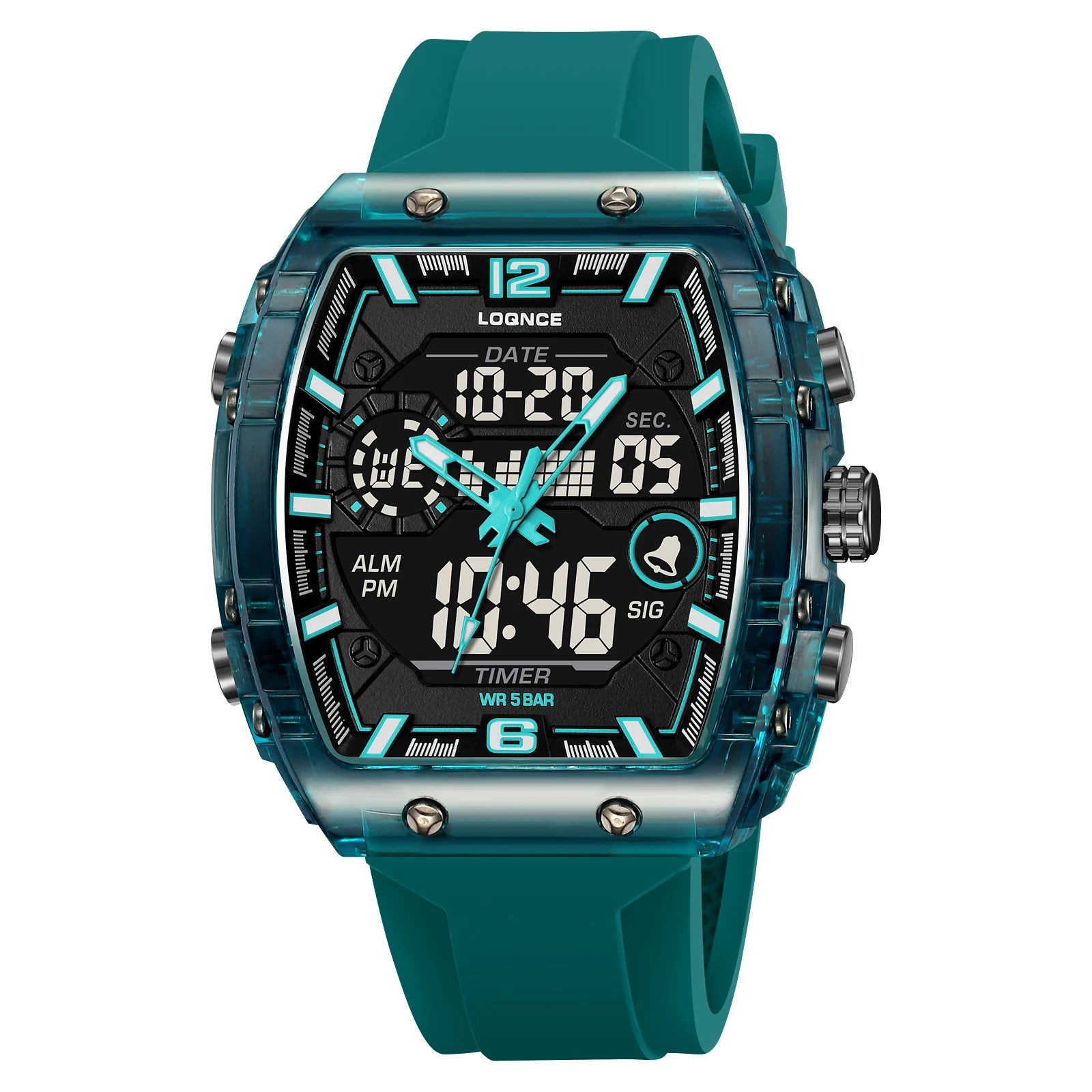 New LOQNCE  98003 Male montre homme Hour Sport Watches Digital Double Time Chronograph Watch Mens LED Week Display Wristwatches