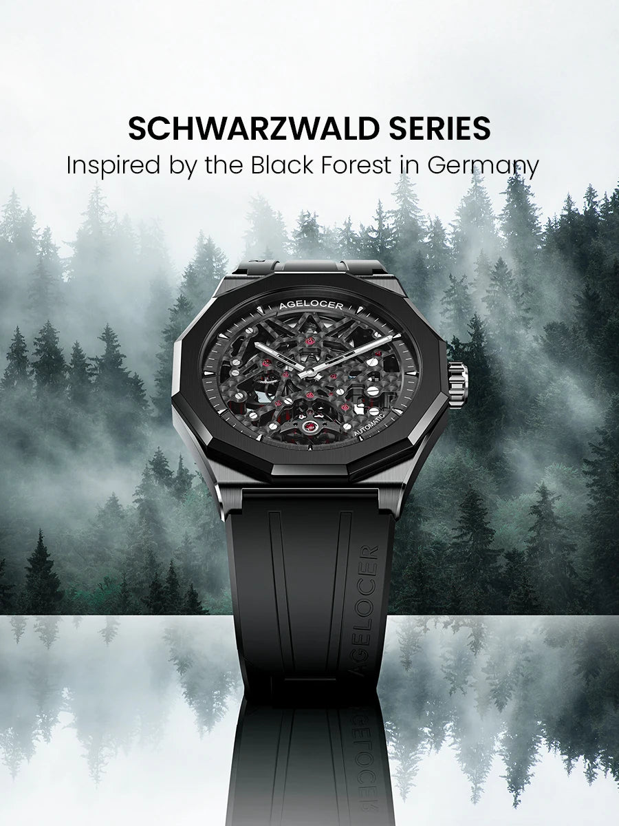 AGELOCER Original Schwarzwald Watch Men's Sports Hollow Luminous Automatic Mechanical Watch Birthday Gift for Men