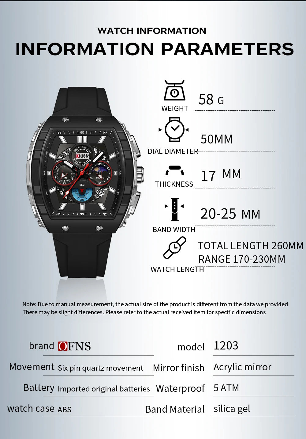 OFNS 1203 Luxury Men's Quartz Watch Multifunctional Timing Watch Three Eye Six Pin Quartz Watch Calendar Business Men's Watch