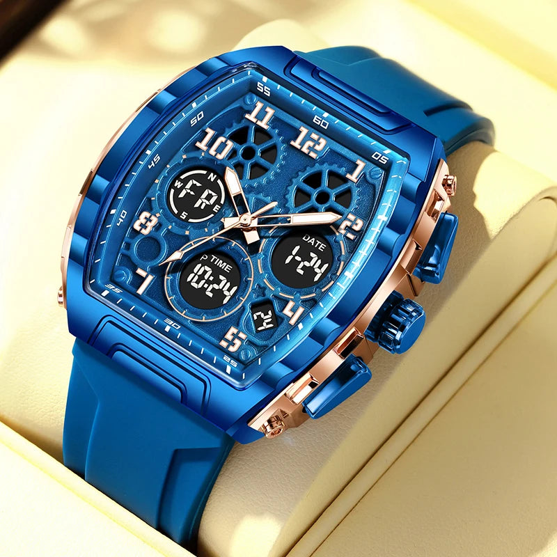 LIGE FOXBOX Square Digital Electronic Man Watch Fashion Silicone Waterproof Luminous Chronograph Date Quartz Watches for Men+Box