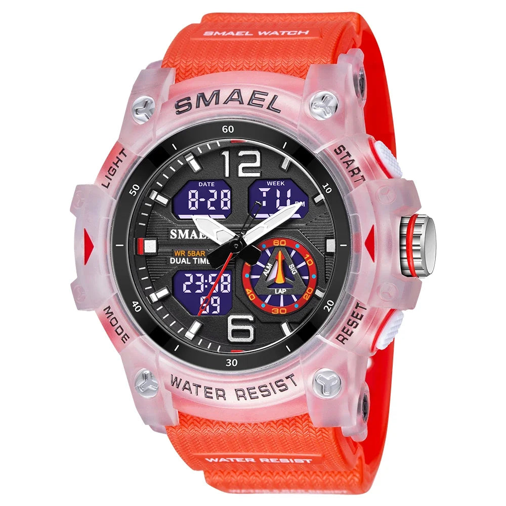 SMAEL 8007  Men's Outdoor Cool Dual Display Waterproof Glow Electronic Watch Outdoor Transparent Watch