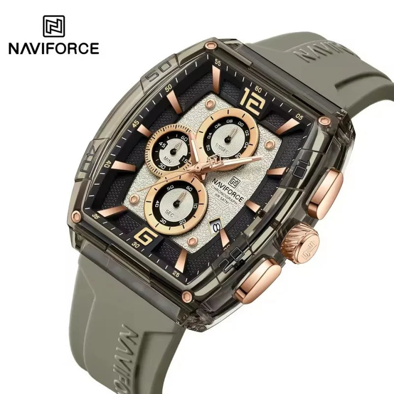 NAVIFORCE 6101 New Casual Men's Quartz Watch Tonneau Dial Waterproof Night Light Chronograph Outdoor Sports Men's Watches reloj