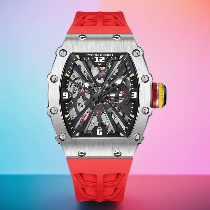 PAGANI DESIGN 2025 Luxury Mens Quartz Watches Barrel Shape Waterproof Wrist Watch For Men VH65 Silicone Luminous Sapphire Mirror