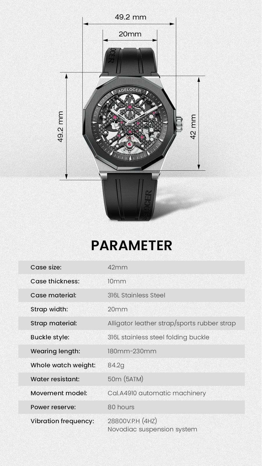 AGELOCER Original Schwarzwald Watch Men's Sports Hollow Luminous Automatic Mechanical Watch Birthday Gift for Men