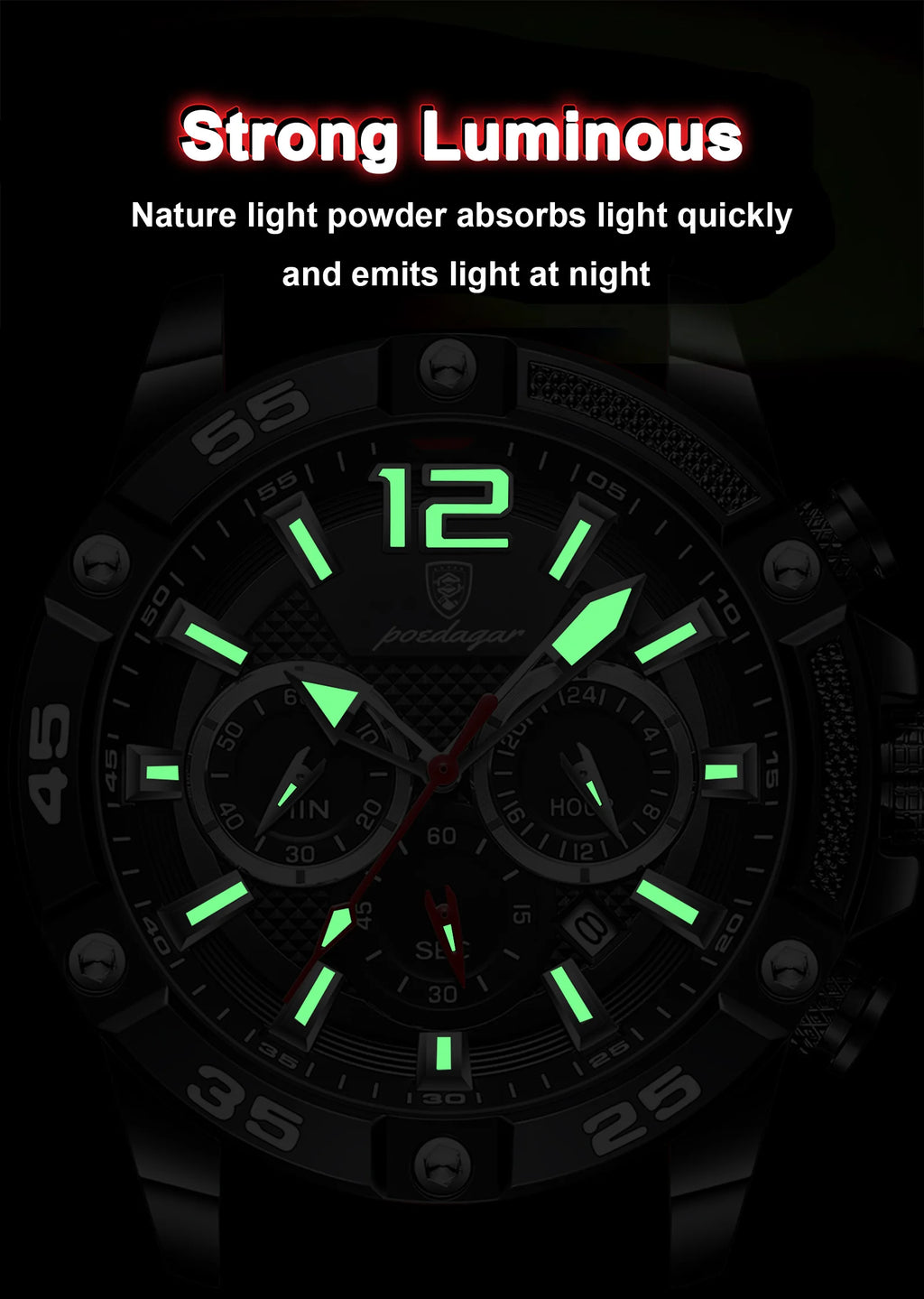 POEDAGAR Original Fashion Men's Watches Waterproof Luminous Chronograph Date Sports Man Wristwatch High Quality Quartz Men Watch