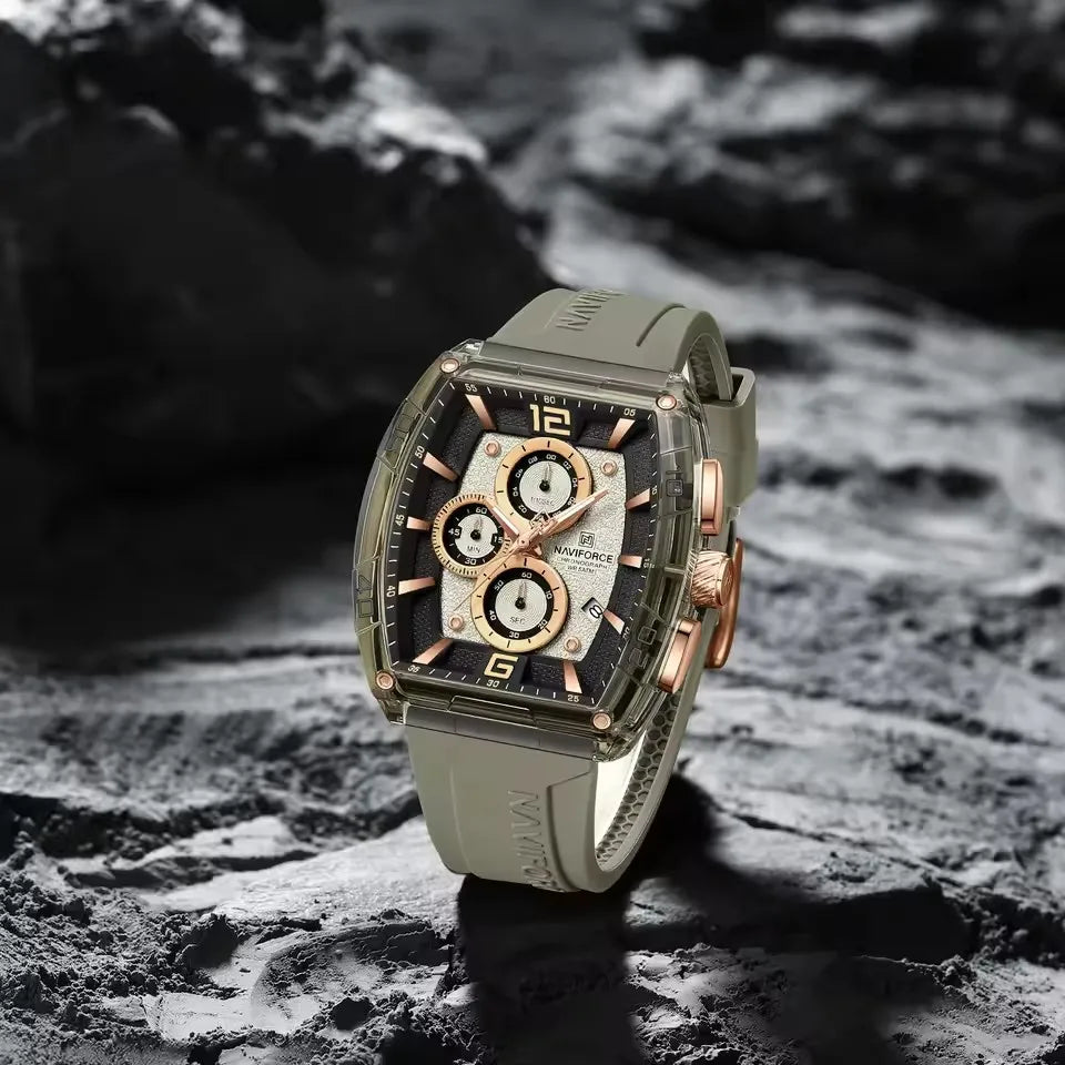 NAVIFORCE 6101 New Casual Men's Quartz Watch Tonneau Dial Waterproof Night Light Chronograph Outdoor Sports Men's Watches reloj