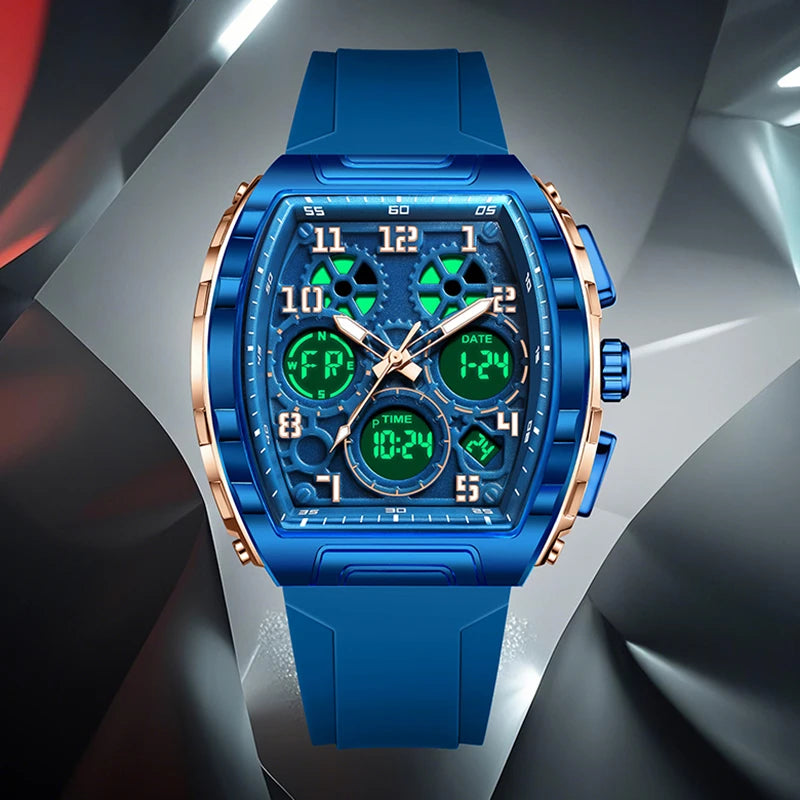 LIGE FOXBOX Square Digital Electronic Man Watch Fashion Silicone Waterproof Luminous Chronograph Date Quartz Watches for Men+Box