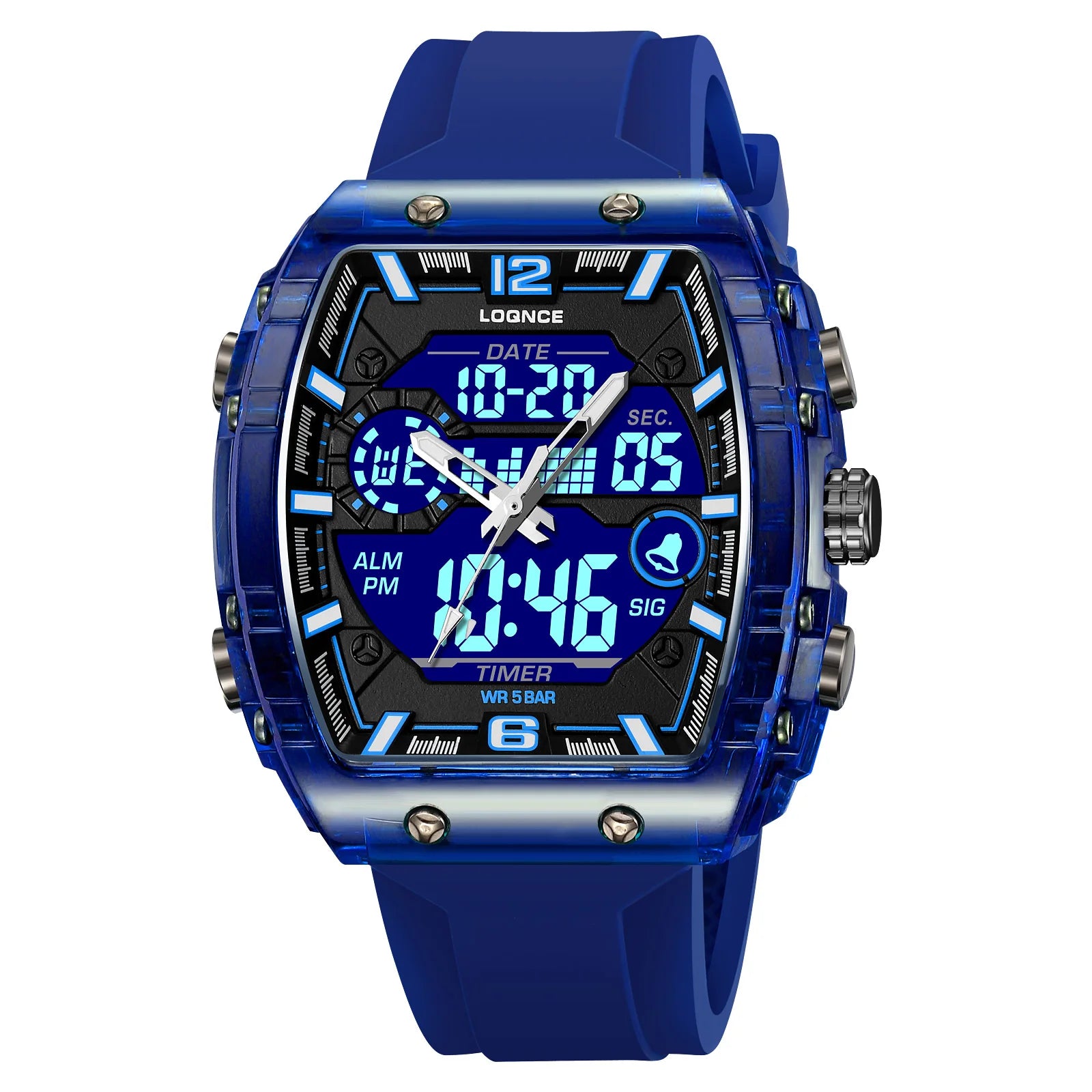 New LOQNCE  98003 Male montre homme Hour Sport Watches Digital Double Time Chronograph Watch Mens LED Week Display Wristwatches