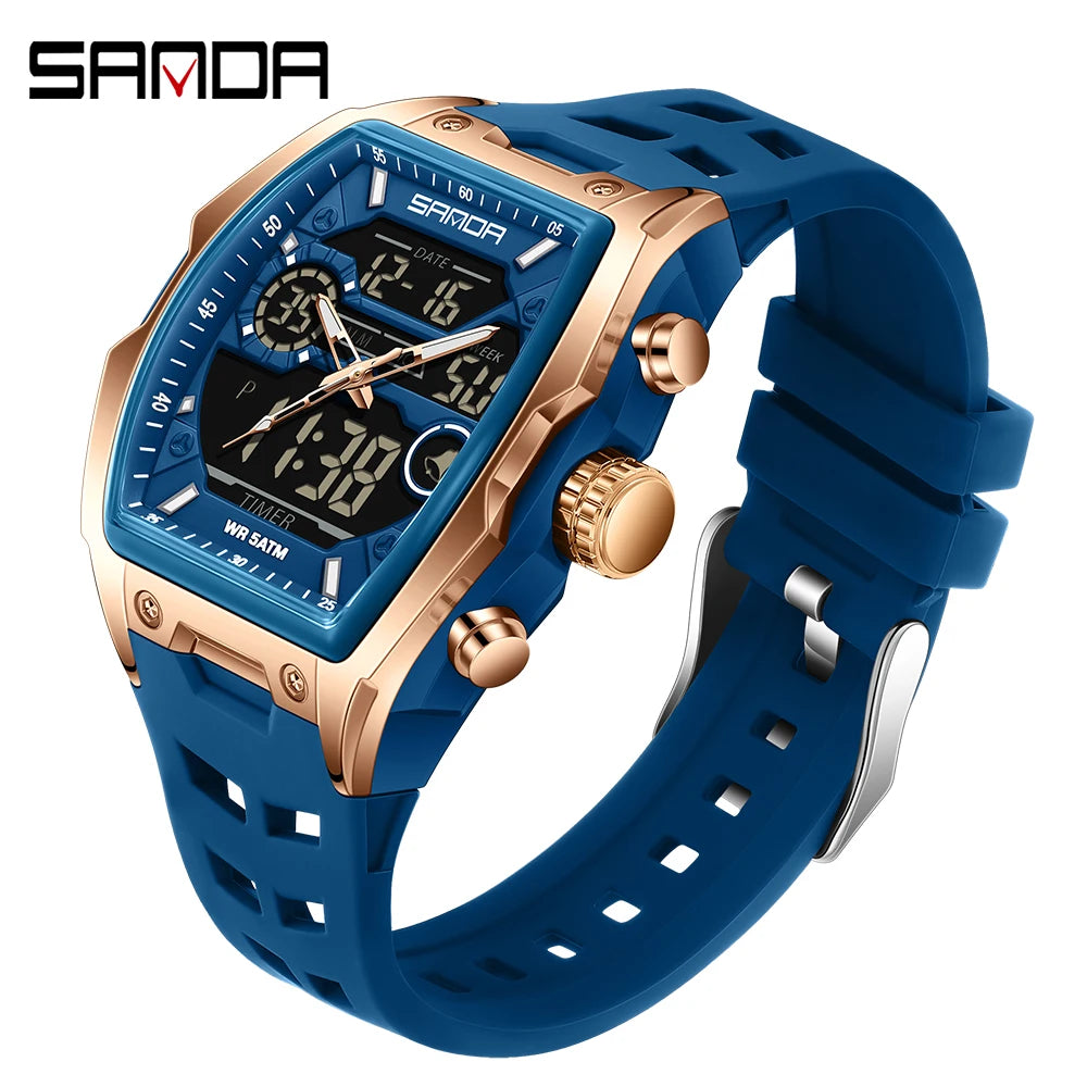 SANDA Men Electronic Watch Big Dial Sports LED Analog Digital Chronograph Military Dual Display Man Wristwatch relogio masculino