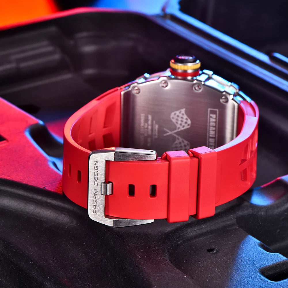 PAGANI DESIGN 2025 Luxury Mens Quartz Watches Barrel Shape Waterproof Wrist Watch For Men VH65 Silicone Luminous Sapphire Mirror