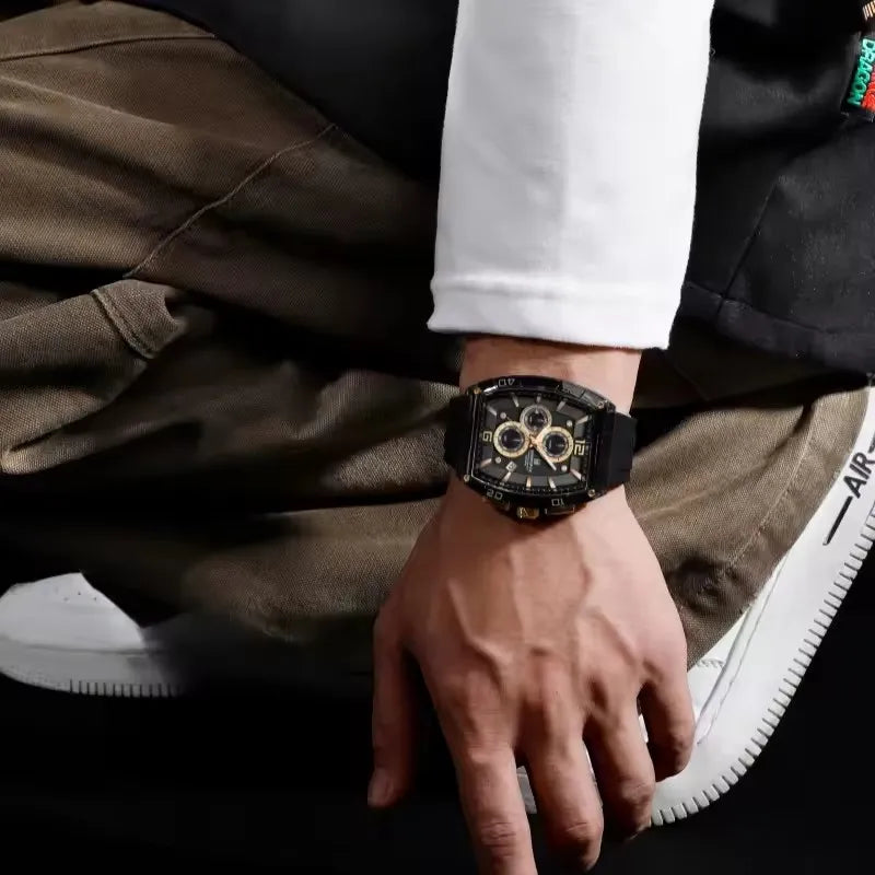 NAVIFORCE 6101 New Casual Men's Quartz Watch Tonneau Dial Waterproof Night Light Chronograph Outdoor Sports Men's Watches reloj