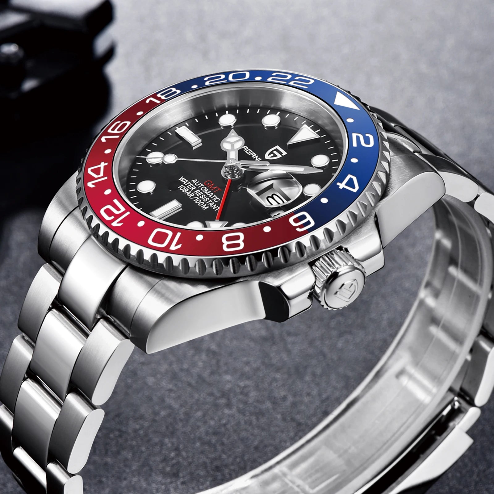 PAGANI DESIGN PD-1662 Luxury GMT Men Mechanical Wristwatch Sapphire Glass Stainless Steel 100M Waterproof Automatic Watches