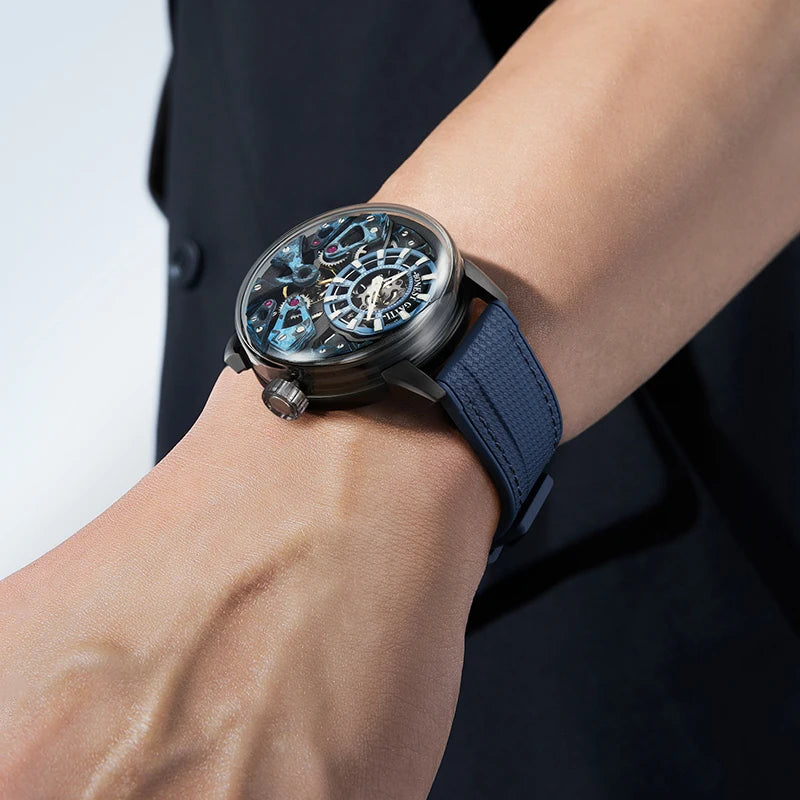 BONEST GATTI Men's Automatic Mechanical Watch with Sapphire Crystal, 316 Stainless Steel, Skeleton Movement, Waterproof, German