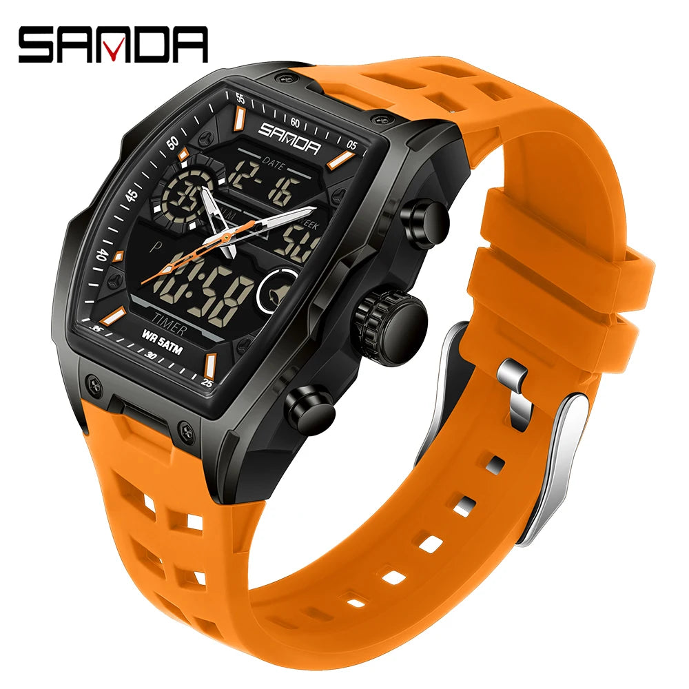 SANDA Men Electronic Watch Big Dial Sports LED Analog Digital Chronograph Military Dual Display Man Wristwatch relogio masculino