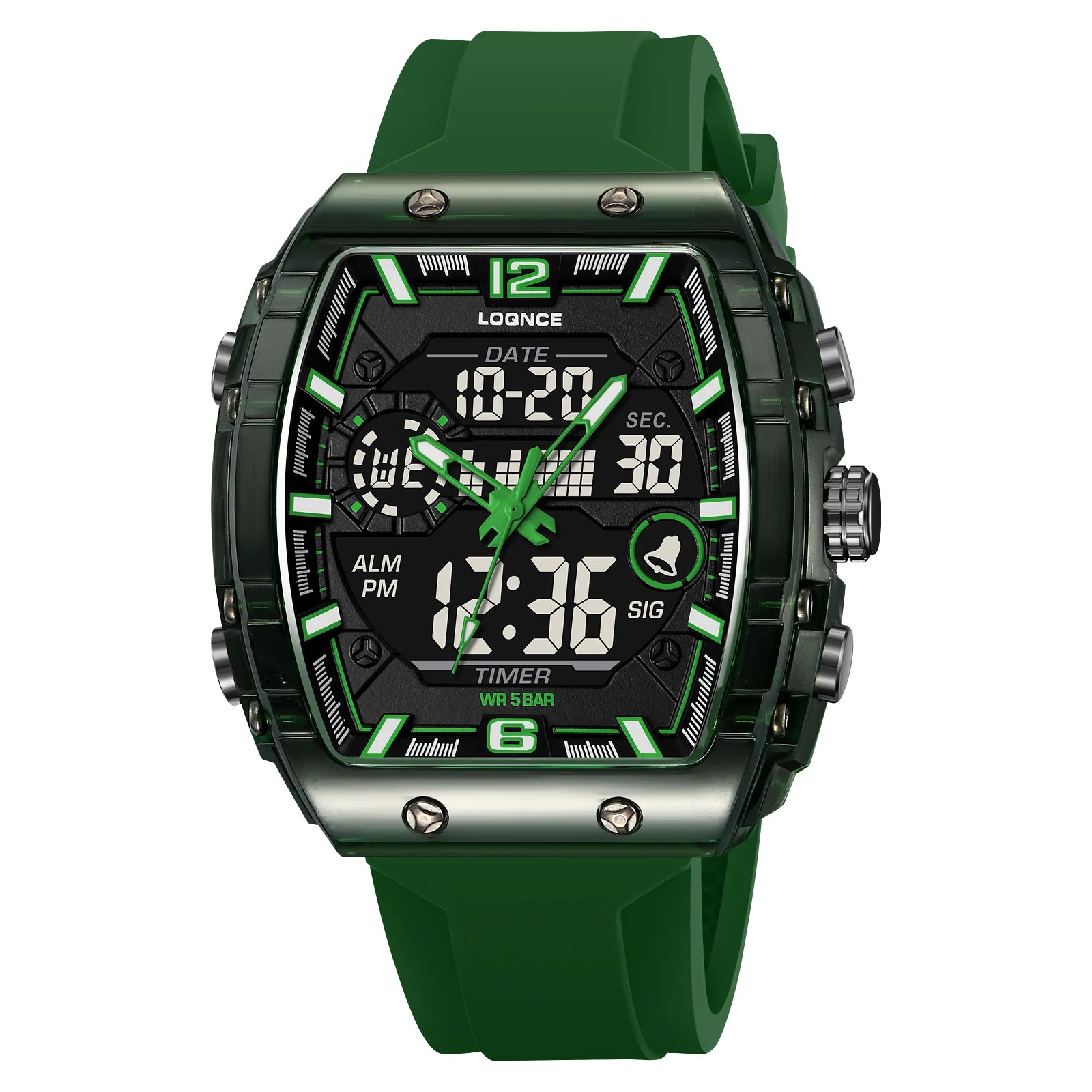 New LOQNCE  98003 Male montre homme Hour Sport Watches Digital Double Time Chronograph Watch Mens LED Week Display Wristwatches